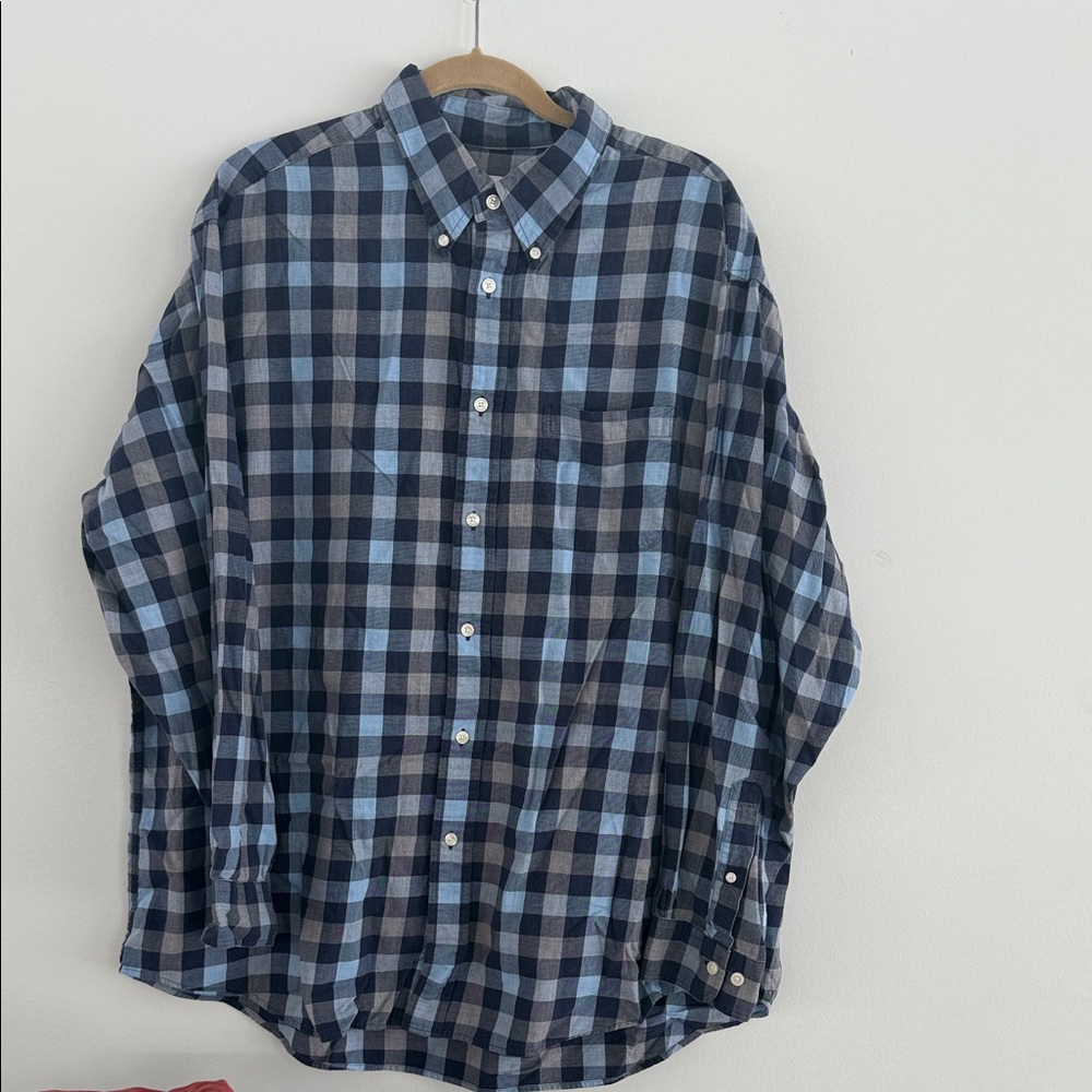 Brooks Brothers Navy and Light Blue Plaid Shirt, Men’s size XL